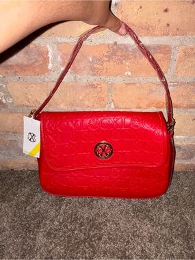Christian Lacroix Red Embossed Shoulder Bag